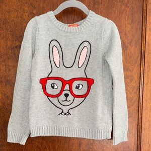 Joe Fresh Gray Sweater with Bunny and Red Glasses
